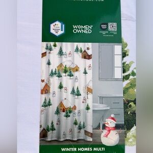CARO Merry Christmas Evergreens Farmhouse Polyester Cotton Fabric Shower Curtain